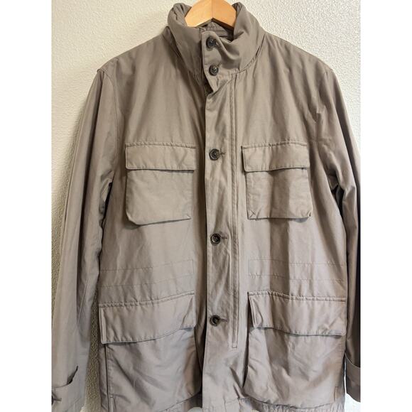 Brooks Brothers British Tan Khaki Cotton Field Jacket Size Med Hidden Hood Mint - Picture 3 of 6